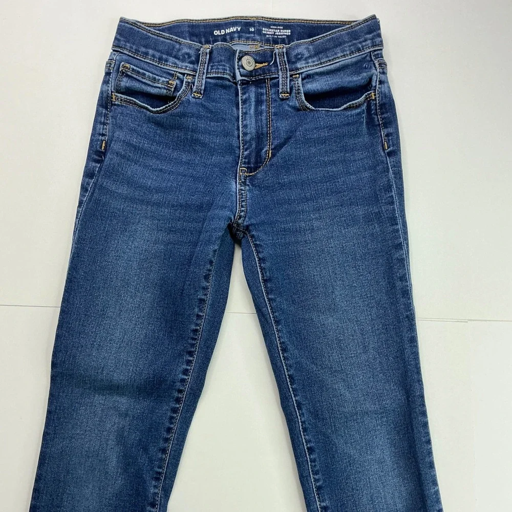 Old Navy Blue Rockstar Super Skinny Jeggings Kids Sz 10 High Rise Built-In Tough